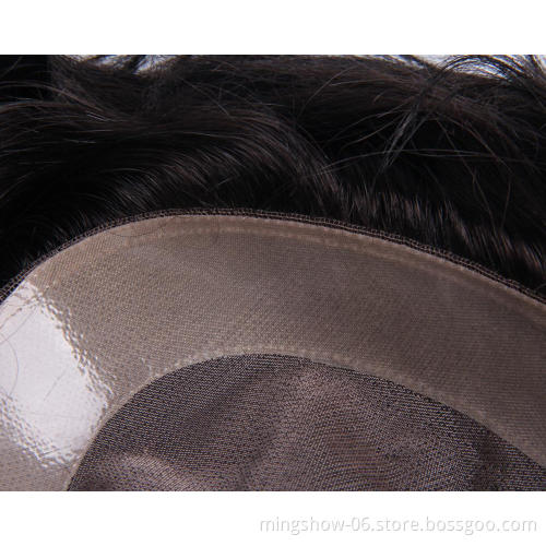 Remy Human Hair Fine Mono Men's Toupee Poly Hoating Human Hair Wigs Durable Hairpieces Systems